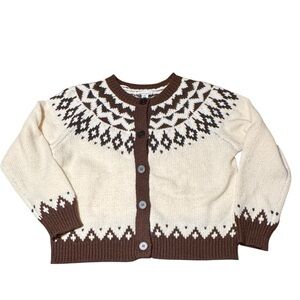 Faith and Zoe Cream and Brown Knit Cardigan Size Large NWT Neutral Fairisle
